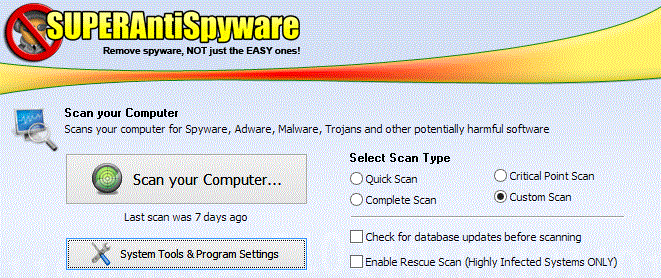 Super antispyware freeware interface
